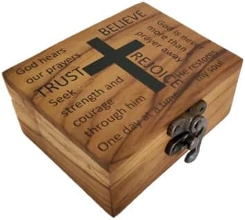 JB&C Premium Jewelry Box - Small Wooden Rosary Box Holder, 3.75 x 3 x 2 inches for First Communion, Prayer Cross Trinket B...