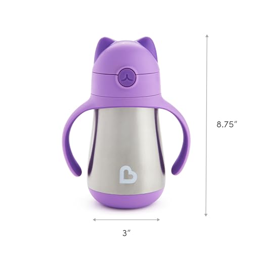 Munchkin Cool Cat Sippy Cup with Straw for Toddlers, Stainless Steel Straw Cup, 8 Ounce, Purple