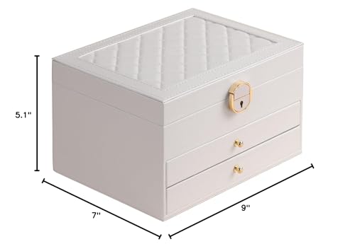 GUOER Jewelry Box for Women Girl Wife 3 Layers Large PU Leather Jewelry Organizer Storage Case with Two drawers Display fo...