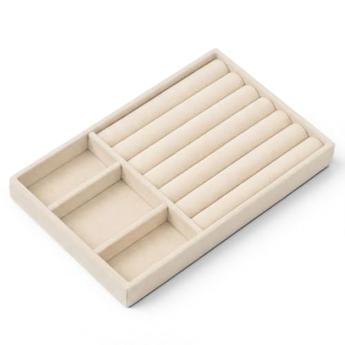 Bruislard Jewelry Box Insert Organizer for Drawer, Stackable Trays Velvet Jewelry Drawer Inserts, Ring Earring Stud Neckla...