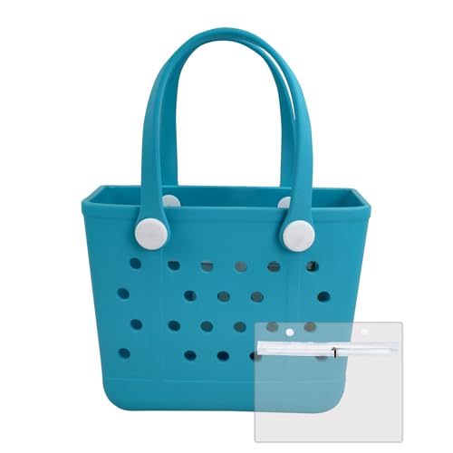 Juyeesm Small Rubber Beach Bags for Kids, Waterproof Sandproof Rubber Tote Bags Pool Bag for Travel, Boat, Sport
