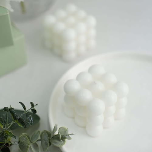 Efavormart 2 Pack White 2" Bubble Cube Paraffin Wax Candles, Unscented Rubik's Cube Aesthetic Decorative Pillar Candles
