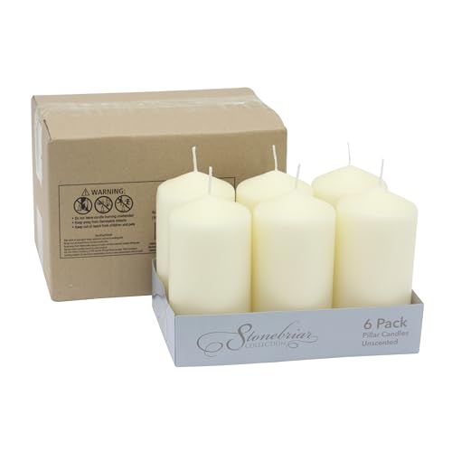 Stonebriar Unscented Pillar Candles – 65 Hour Burn Time, Long-Lasting Wax Candles for Weddings, Holidays, Home Décor & Spe...