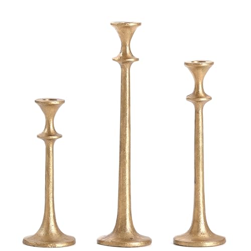 Wenbery Gold Taper Candle Holders Set of 3, Heavy Candlestick Holders Decorative Candle Stand for Table Centerpiece, Cast ...