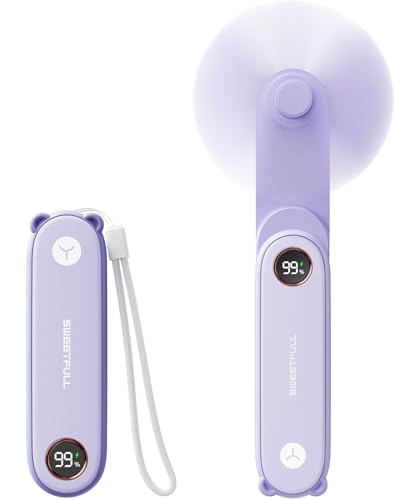 SWEETFULL Portable Handheld Mini Fan with LED Display, 3-in-1 Personal Foldable USB Rechargeable Hand Held Fan & Flashligh...