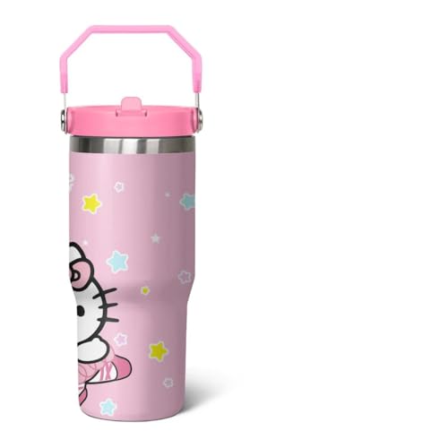 Hurig Tumbler for Adults Water Bottle Double Wall Cups for Kids 30 oz Pink Coffee Mug Stuff Cat Insulated Cup Gifts for Gi...