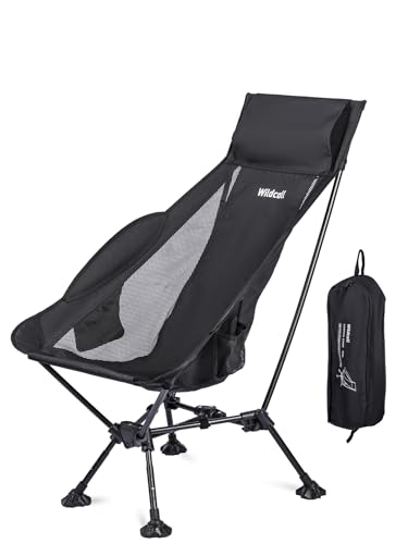 WildCall Lightweight Folding High Back Camping Chair with Head Support, Compact Beach Chair with Anti-Sinking Large Feet a...