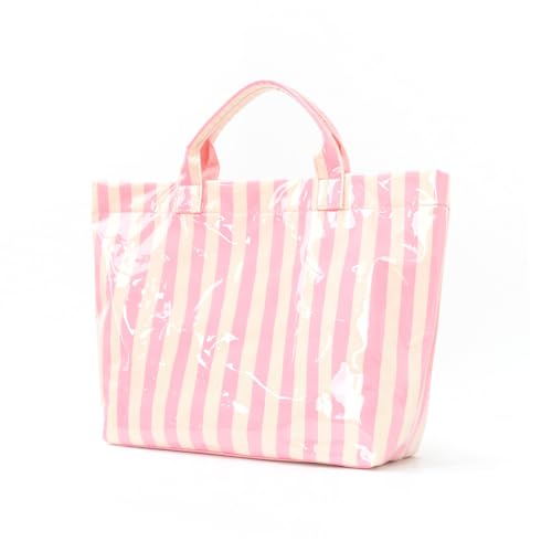 Hibilog Women’s Waterproof PVC Tote Bag for Women, Large Stripe Plastic Top Handle Oversize Hobo Bag for Travel Work Shopper