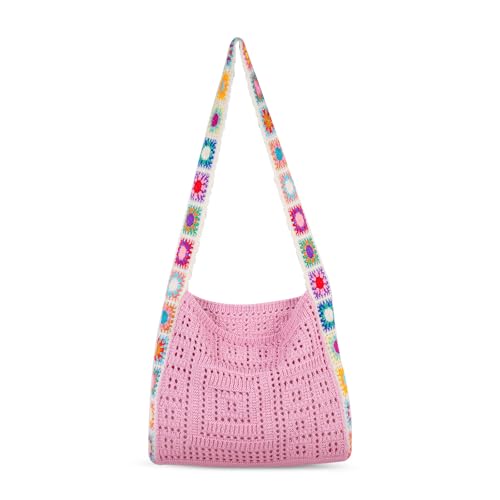 Crochet Beach Tote Bag Summer Vacation Hobo Tote Knit Bags for Women Mesh Woven Travel Crochet Purse Aesthetic Bag