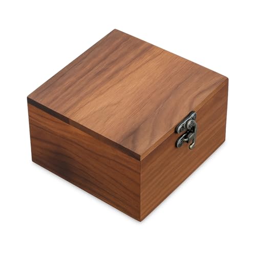 LONMAIX Handcrafted Walnut Wood Keepsake Box – 4.3 x 4.3 x 2.5 inch – Jewelry, Watch & Gift Storage Box – Rustic Wooden Bo...