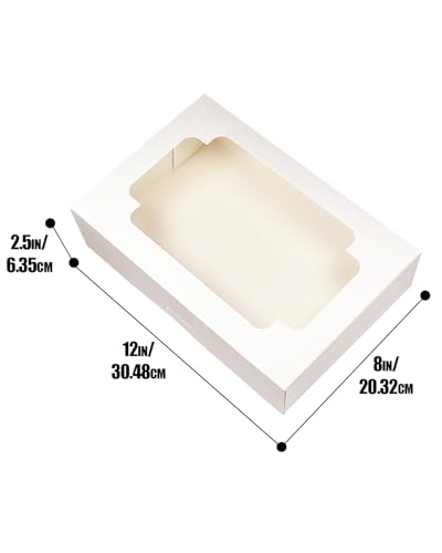 qiqee Auto-pop up 12x8x2.5 inch White Cookie Box with Window 15 Packs Two Uses One Second Folding Pastry Biscuit Bakery Bo...