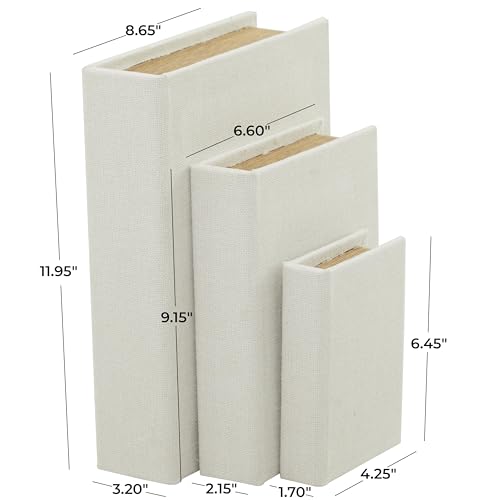 Deco 79 Linen Fabric Decorative Box Faux Storage Book Book Shaped Boxes, Set of 3 Decorative Keepsake Boxes 12", 9", 6"H, ...