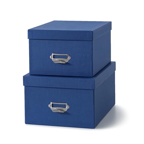 Soul & Lane Blue Decorative Cardboard Storage Boxes with Lids, Set of 2 Stacking Keepsake Photo and Memory Boxes for Home...