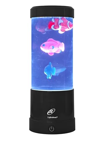 Lightahead Mini LED Round Fish Lamp Color Changing Light Effects, A Sensory Synthetic Fish Aquarium Tank 9 inches Tall Moo...