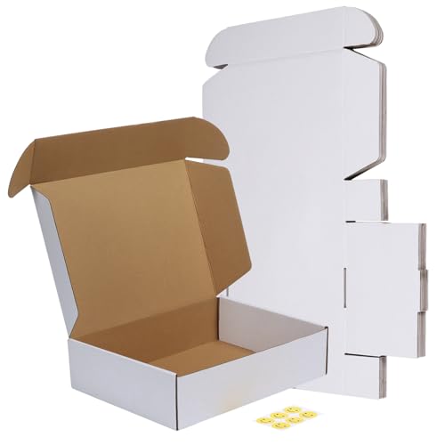 RLAVBL 12x9x3 Shipping Boxes Set of 6, White Corrugated Cardboard Box for Packing, Mailing, Business
