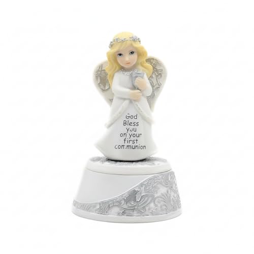Comfy Hour First Communion Angel Figurine Music Box, Christian Catholic Prayer Keepsake with Chalice and Cross, Artisan Cr...