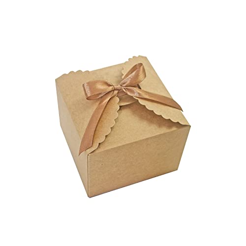 WEWILUCK Brown Box for Presents, 10 Pack Small Empty Kraft Paper Gift Boxes with Ribbon For Packaging Candy, Cookie, Choco...