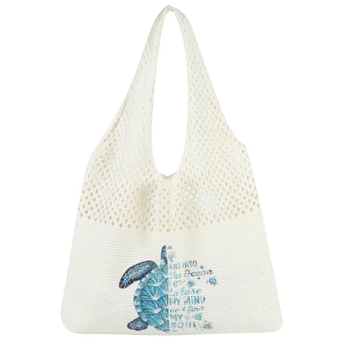 Crochet Beach Tote Bag, Aesthetic Mesh Tote Bag Hippie Bag Knit Bag, Summer Beach Bag for Women