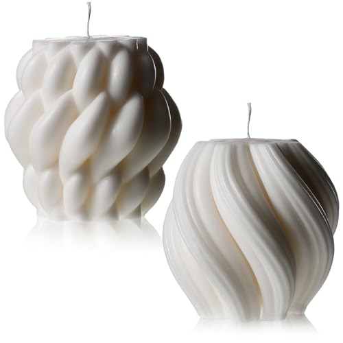 Threlaco 2 Pcs Decorative Pillar Candles Modern Aesthetic Knot Ball Swirl Candles Scented Soy Wax Ribbed Decor for Home Sh...