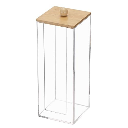 GUSHBIN Acrylic Clean Pad Storage Box Vertical Cotton Pads Holder Square Makeup Pad Dispenser with Lid Clear Bathroom Coun...