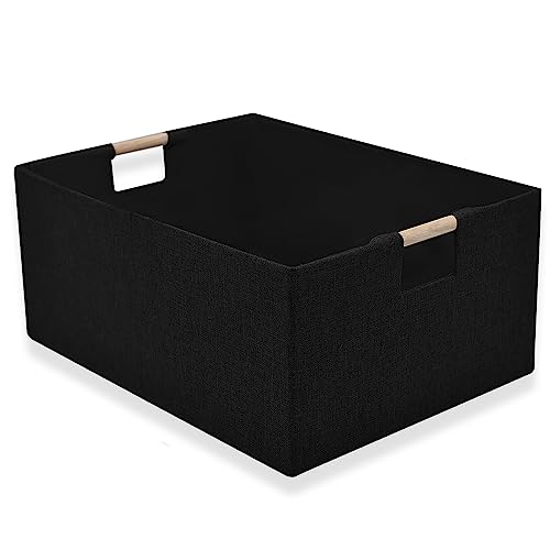 xianshengle Fabric Storage Basket for Shelves, Collapsible Storage Bins with wood Handles, Rectangle Closet Baskets, Wardr...
