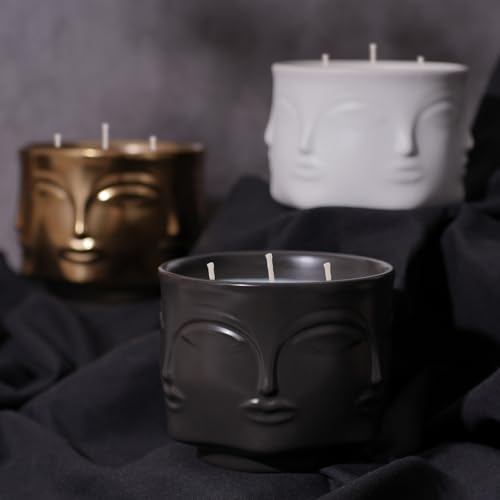 Viyffo 20oz Large Black Scented Candle – Vanilla Dreamscape & Amber Oud, 3 Wick Non Toxic Soy Candle, Funny Matte Ceramic ...