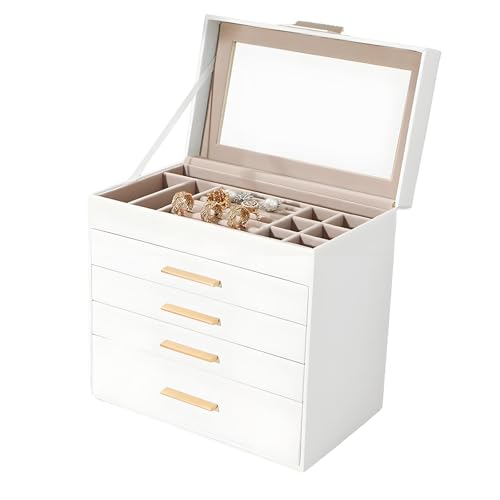 Irosiy 5 Layer Jewelry Box for Women, Glass Lid Jewelry Organizer with 5 Drawers for Necklaces Rings Earrings Bracelets(Pe...