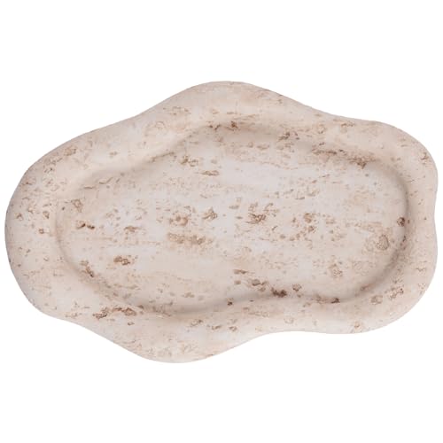 Cloud-Shaped Resin Jewelry Tray, Beige Travertine Vanity Tray for Bathroom Countertop, Trinket Candle Dish, Perfume Holde...