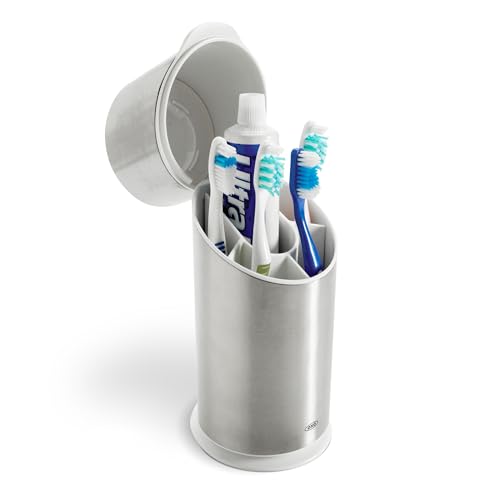 OXO Good Grips Stainless Steel Toothbrush Organizer, Bathroom Organizer and Storage, Toothbrush Holder for Countertop, Sle...