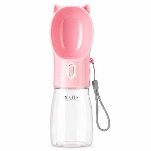 Dog Water Bottle Dispenser 380ml – Leak-Proof Lock, One-Hand Operation | Portable Pet Travel Water Bottle with Built-in Bo...