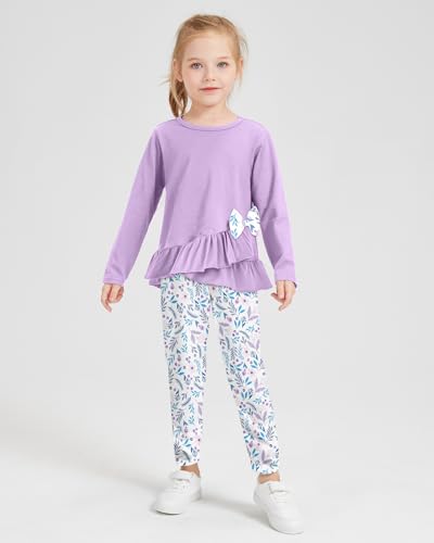 SOLOYEE Toddler Girl Clothes 18M-8T Girls Fall Winter Outfit, Long Sleeve Ruffle Bowknot Top + Floral Pants 2Pcs Clothing Set