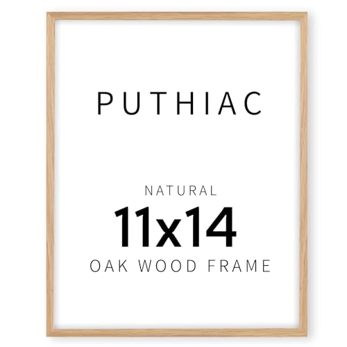 puthiac 11x14 Solid Oak Wood Picture Frame, Fits 8x10 with Mat or 11x14 Without Mat, Wall Display Only, Vertical or Horizo...