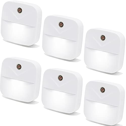 YRWXZYO 6 Pack Night Light Plug in, White LED Nightlights with Smart Dusk to Dawn Sensor, Plug into Wall Nightlights Suita...