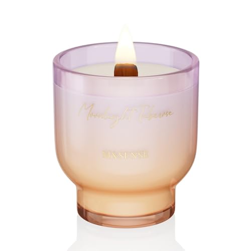M&SENSE 9.88oz Natural Soy Wax Jar Candle with Wooden Wick | Moonlight Tuberose Scent | 55-Hour Burn & Long-Lasting Burn |...