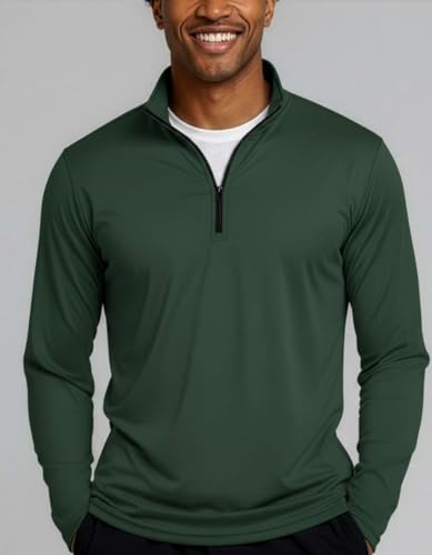 Real Essentials 3 Pack: Men's Dry-Fit Active Quarter Zip Long Sleeve Athletic Performance Pullover (Available in Big & Tall)