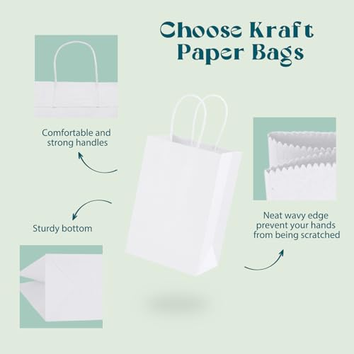 MESHA Gift Paper Bags 20Pcs 5.25x3.75x8 Inch White Small Shopping Kraft Bags Bulk with Handles Reusable for Business Groce...