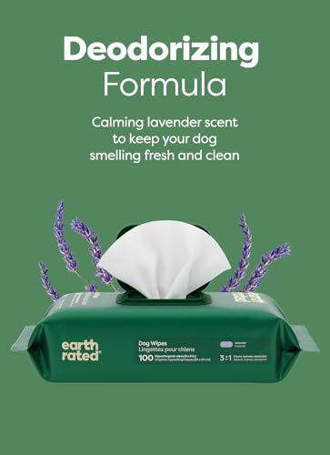 Earth Rated Dog Wipes, Hypoallergenic, 3-in-1 Cleaning and Hydrating, for Grooming Paws, Body and Butt, Lavender Scented, ...