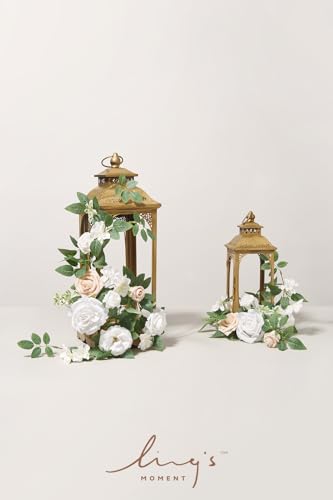 Ling's moment 6Pack 1.8ft Artificial Flowers Garland White Rose Lantern Flower Arch Floral Centerpieces Wedding Aisle Chai...