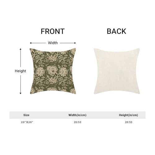 Green Pillow Covers 20x20 Inch Set of 2 Vintage Olive Green Floral Throw Pillows Neutral Modern Boho Block Print Floral Pi...