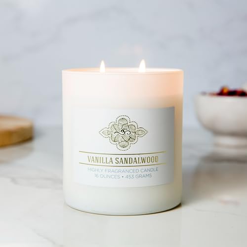 Carolina Vanilla Sandalwood Scented Candle, 16 oz Wellness Relaxing Aromatherapy Candle, 2 Wick White Jar Soy Blend Wax, C...