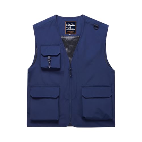 HYCOPROT Men’s Outdoor Fishing Vest, Lightweight Waterproof Sleeveless Utility Cargo Jacket for Hiking Hunting