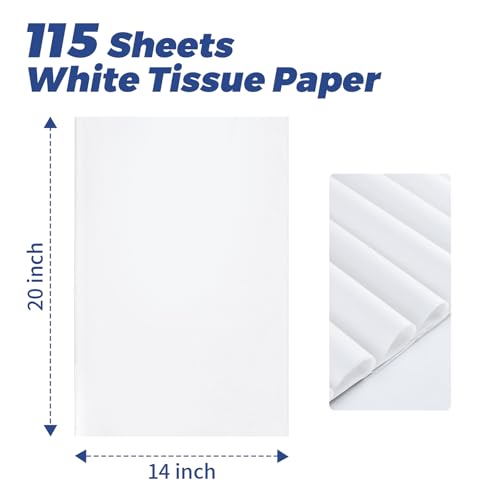 Simetufy White Tissue Paper for Gift Bags, 115 Sheets of 14 x 20 Inches White Wrapping Paper, Gift Wrapping Tissue Paper B...