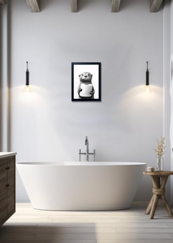 Bathroom Picture Wall Decor, Framed Black and White Bathroom Wall Art, Toilet Paper in Little Funny Raccoon's Hand Animal ...