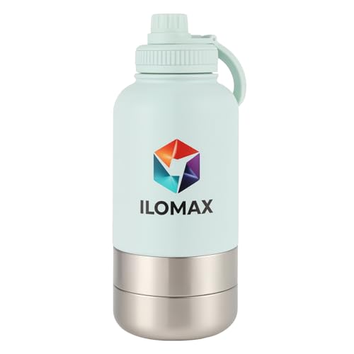 ILOMAX 3-in-1 Stainless Steel Dog Travel Water Bottle with Food & Water Bowls, Leak-Proof & Insulated, Extra Magnetic Lid,...