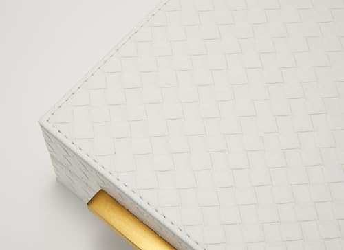 Kingflux White Wooden Keepsake Box With Faux Leather and Brushed Gold Handle, Gift and Storage Box for Vanity, Coffee Tabl...