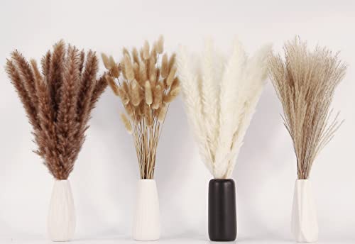 Dried Pampas Grass Decor, 100 Stems Pampas Grass Contains Bunny Tails Dried Flowers, Reed Grass Bouquet for Wedding Boho F...