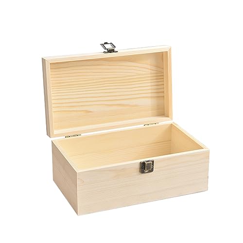 Voittozege Large Unfinished Wooden Box with Hinged Lid Unfinished Wooden Storage Box 10.6 x 8 x 5.7 Inch Wood Box Unfinish...