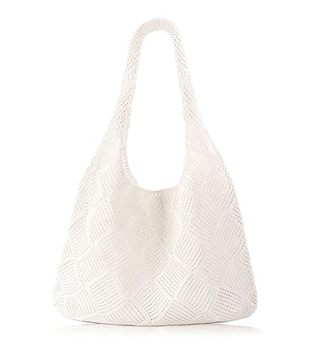 COOKOOKY Crochet Beach Tote bag Summer Beach Bag for Women Aesthetic Mesh Tote Bag Hippie Bag Knit Bag