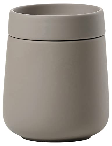 Zone Denmark Nova One Ceramic Storage Box with Lid for Bathroom Utensils Such as Cotton Pads & Cotton Buds Diameter 3.3", ...
