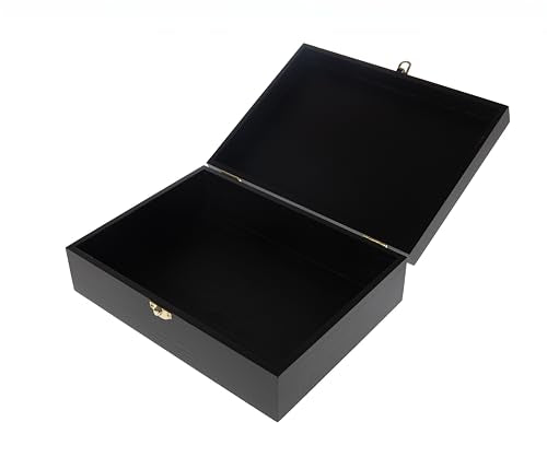 Creative Hobbies Large Black Wooden Keepsake Box with Gold Clasp | 10.25″ × 7.5″ × 3.25″ Storage Case for Photos, Jewelry,...